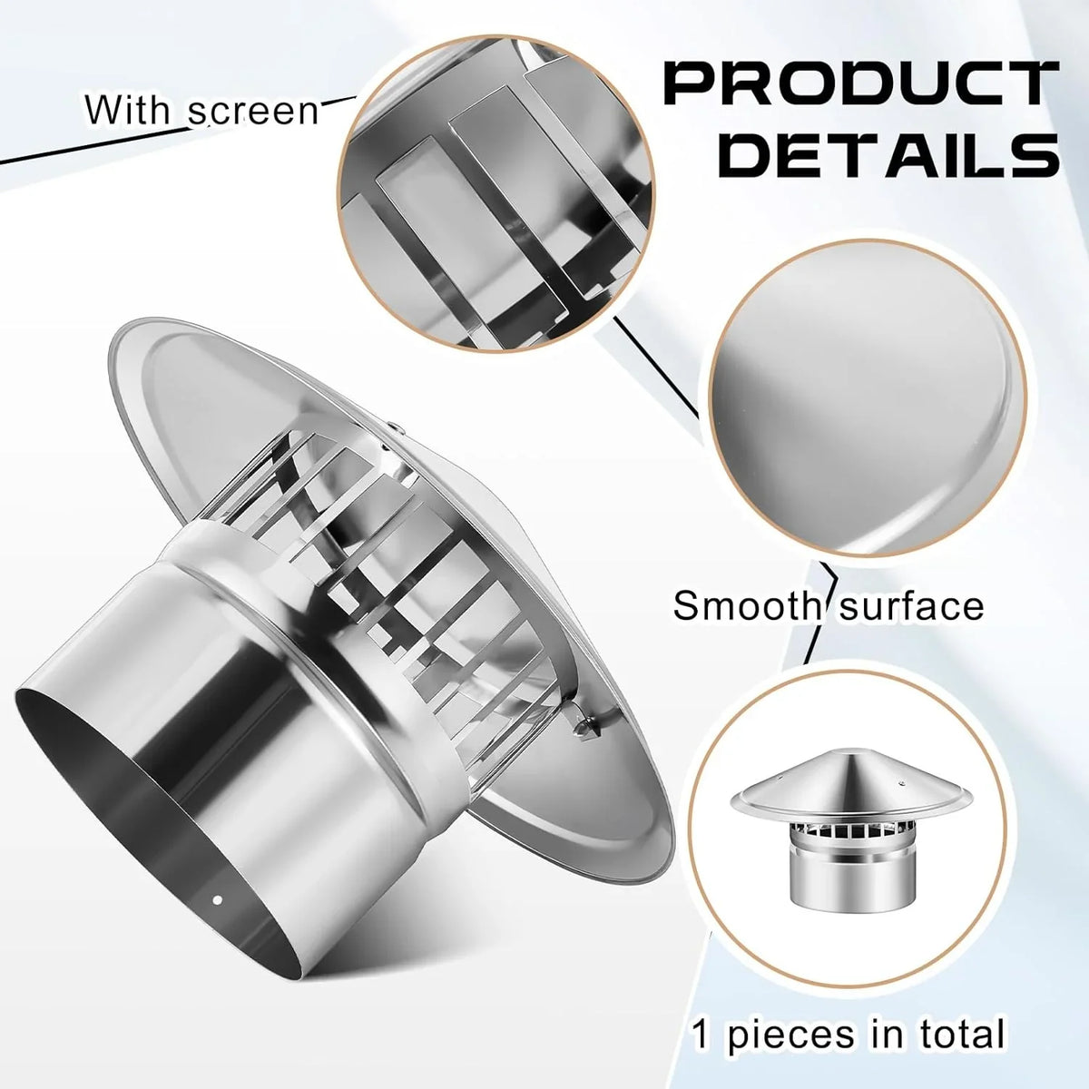6 Inch Cone Top Chimney Cap Stainless Steel Cone Cap with Screen Chimney protector Outside Roof Silver Fireplace Screen wrap Exterior Stove Pipe Topper for Vent Flue Family Kitchen Cooking