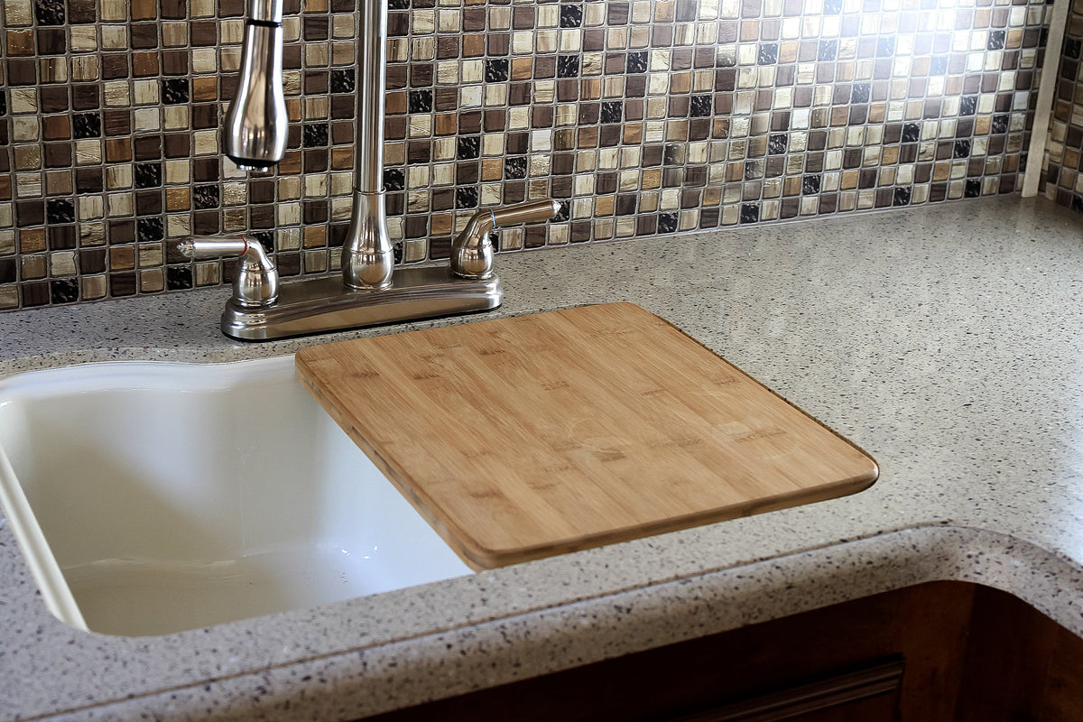 Camco 43437 - Bamboo Brown Rectangular Kitchen Sink shield with Legs (15"L x 13"W)
