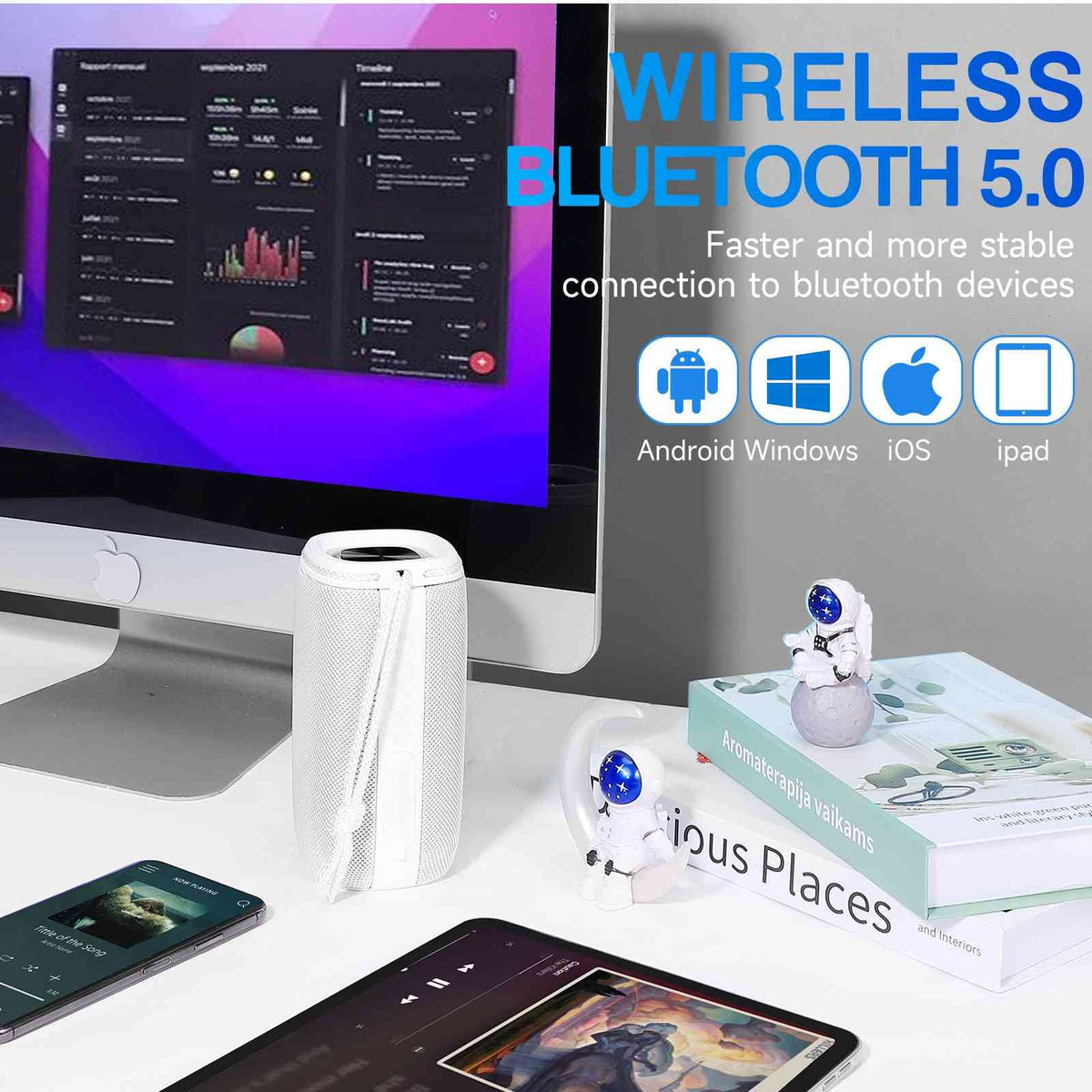 UrbanX Scorpio Series Bluetooth Speaker, IPX5 Waterproof Speakers 360° HD Surround Sound with Punchy Bass, True Wireless Pairing, BT5.3, Portable Speaker for  X venture - White