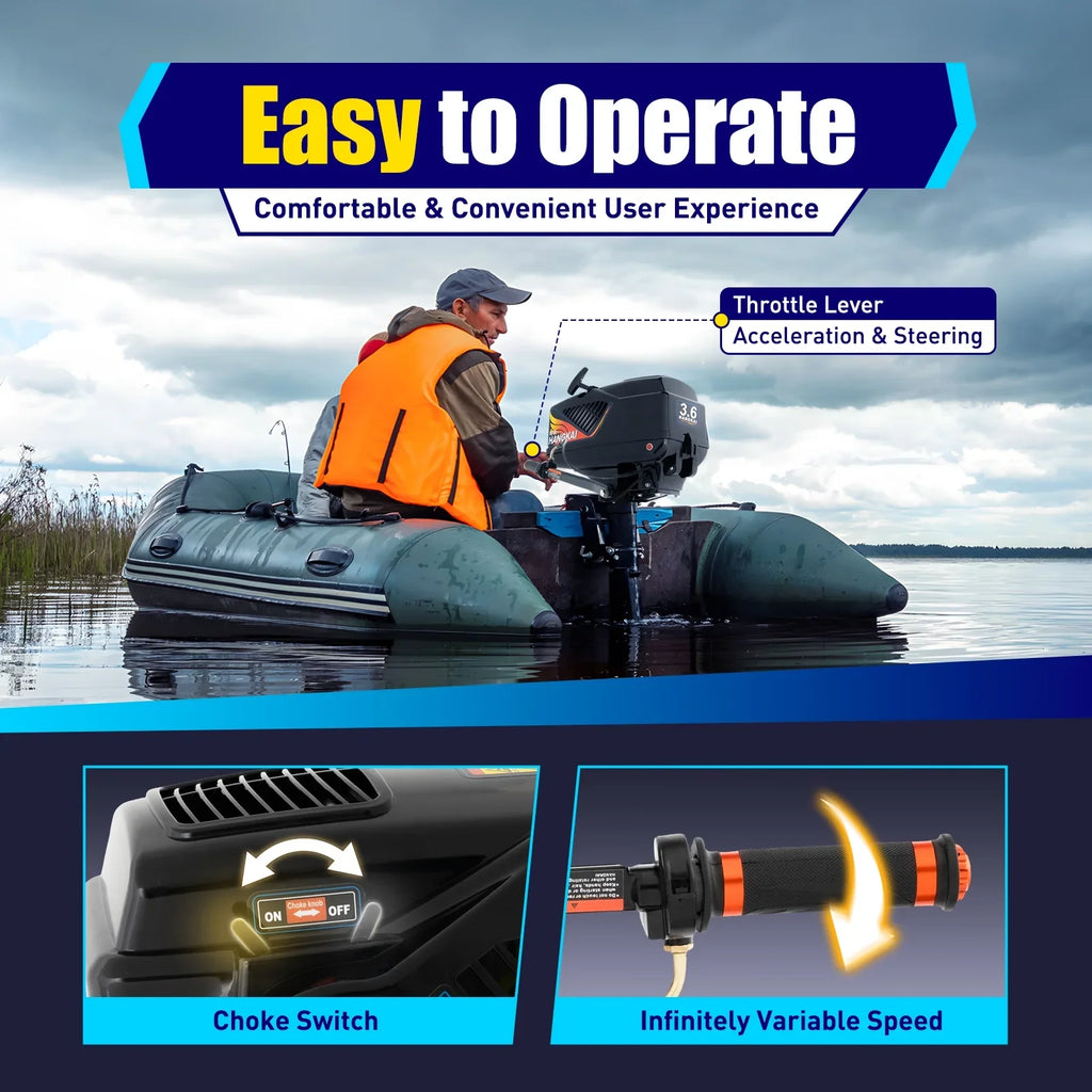 2 Stroke 3.6  Gasoline Outboard Motor, 55cc Fishing craft Engine with aqua Cooling System Clutch Control Black