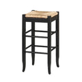 Rush Woven Wooden Frame Barstool with Saber Legs, Beige and Black- Saltoro Sherpi