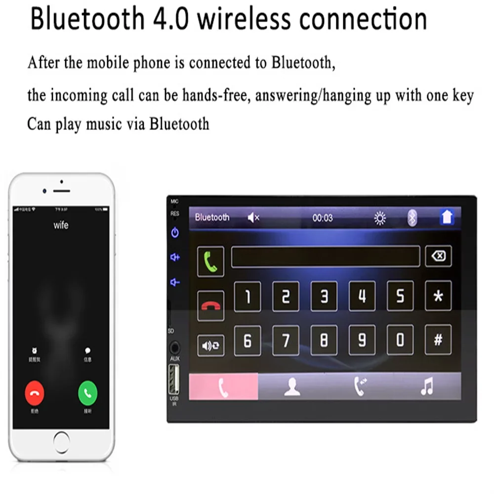 Virwir Car Multimedia Player Bluetooth 7 inch, HD Car Mp5 Player Touch Screen Autoradio with Backup Camera Rear