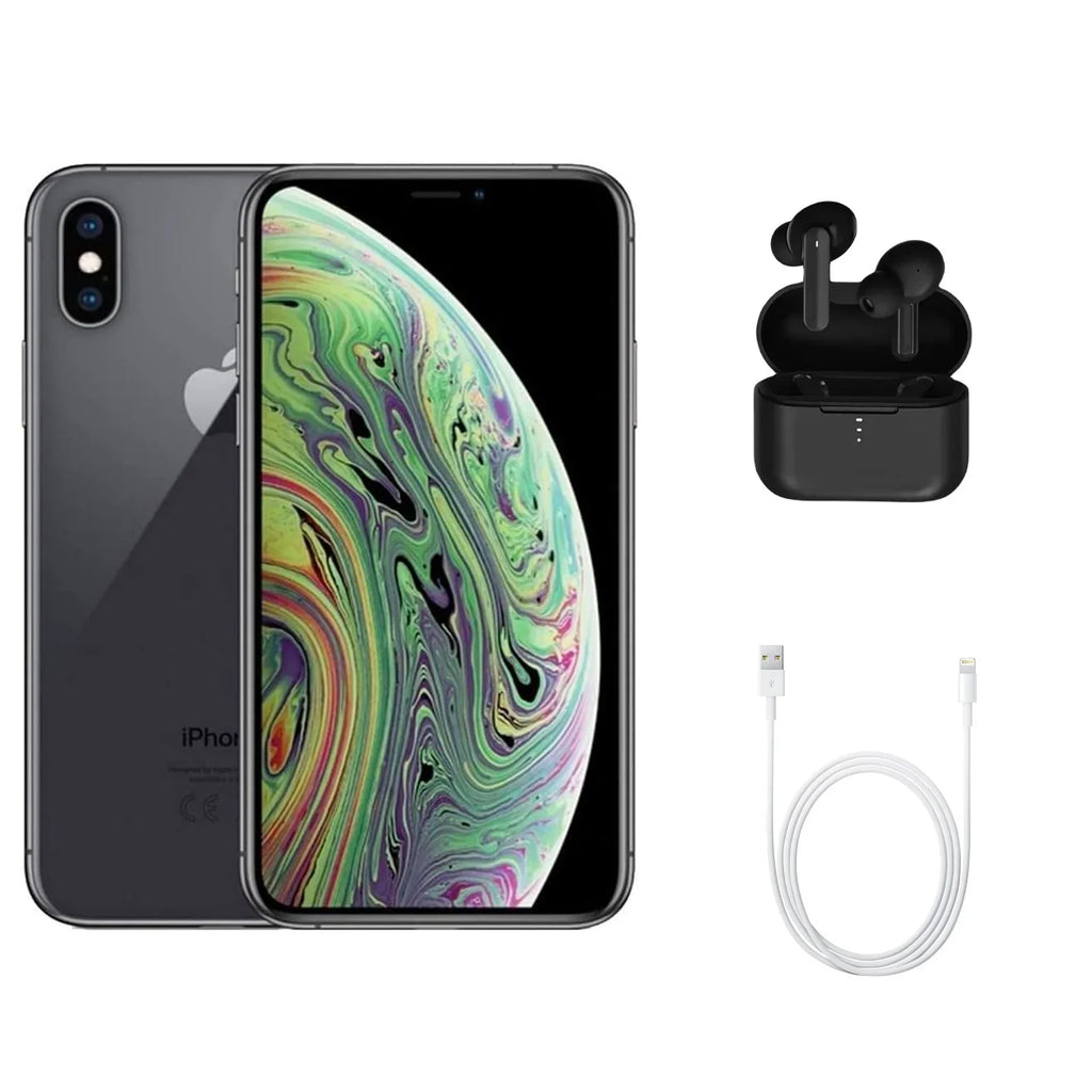 Restored  iPhone XS Max A1921 (Fully Unlocked) 64GB Space Gray (Grade A) w/ Wireless Earbuds (Refurbished)