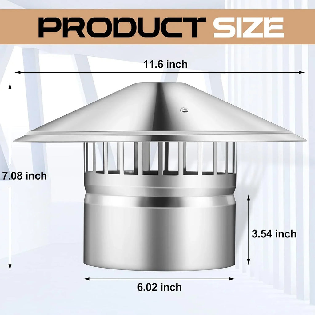 6 Inch Cone Top Chimney Cap Stainless Steel Cone Cap with Screen Chimney protector Outside Roof Silver Fireplace Screen wrap Exterior Stove Pipe Topper for Vent Flue Family Kitchen Cooking