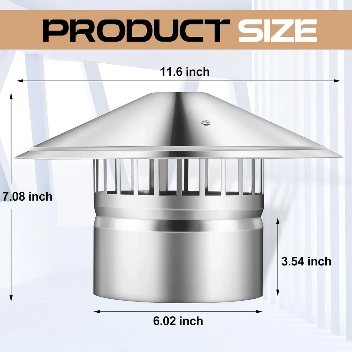 6 Inch Cone Top Chimney Cap Stainless Steel Cone Cap with Screen Chimney protector Outside Roof Silver Fireplace Screen wrap Exterior Stove Pipe Topper for Vent Flue Family Kitchen Cooking
