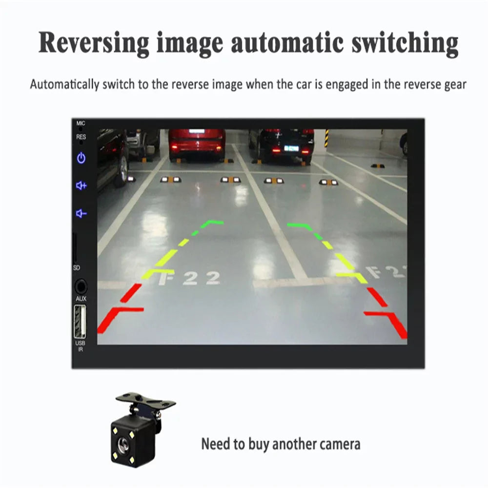 Virwir Car Multimedia Player Bluetooth 7 inch, HD Car Mp5 Player Touch Screen Autoradio with Backup Camera Rear