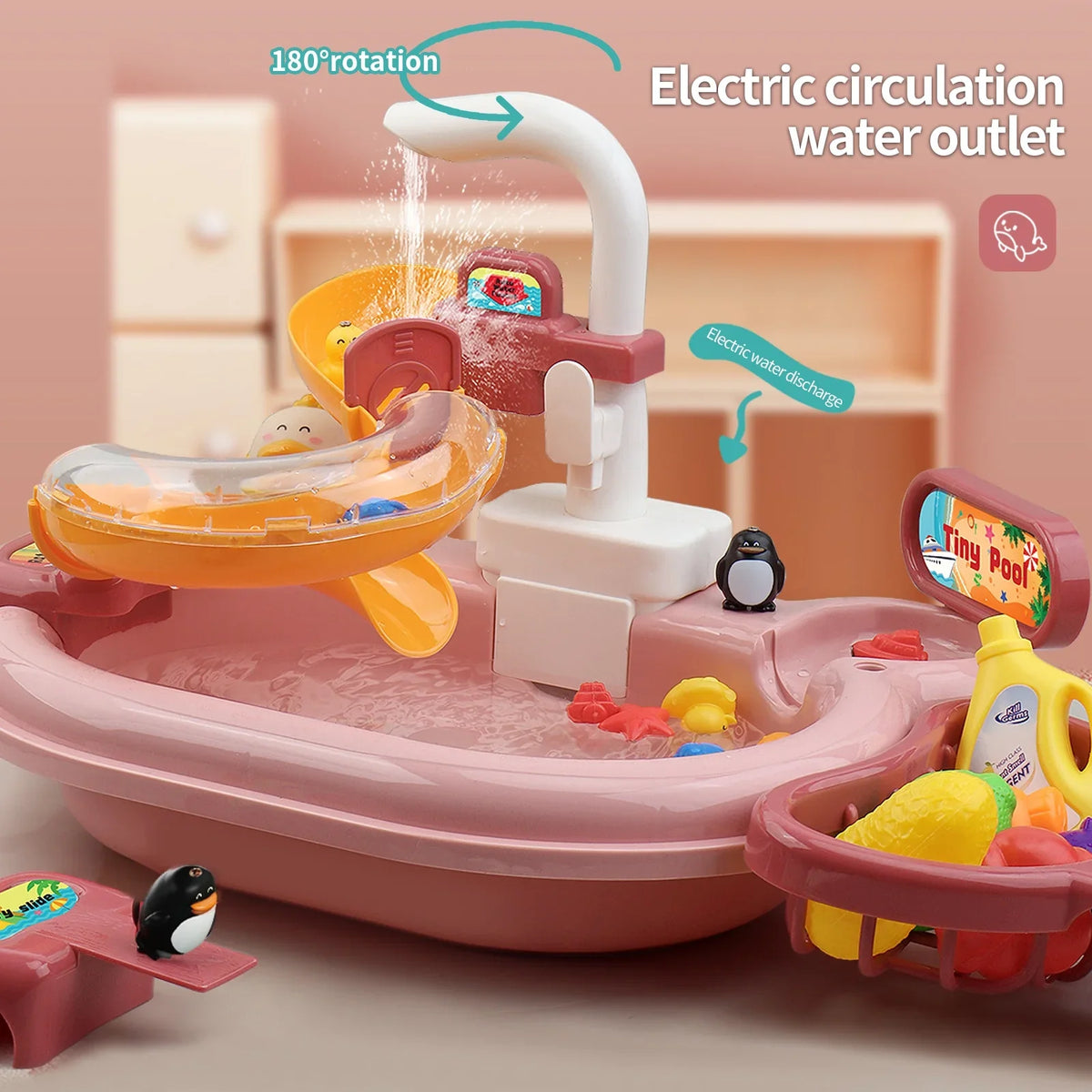 Nebublu Furnishing articles,Kitchen liquid A liquid Kitchen Dishwasher Pretend Role Play Slide 22pcs Kitchen 180rotatable With A 2-in-1 Kitchen aqua Slide Toddler Toy Sink With liquid Pretend Owsoo