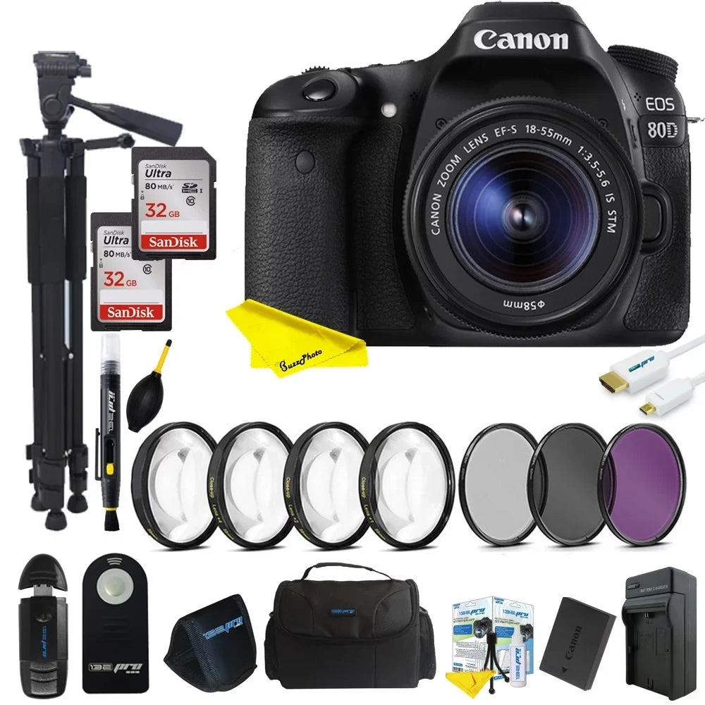 EOS 80D DSLR Camera with 18-55mm Lens + 64GB Buzz-photo Advanced Kit